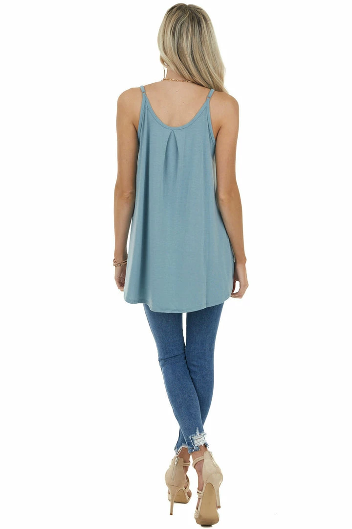 ZENANA Dusty Teal Sleeveless Knit Top With Pleated Neckline Tops 16 ZENANA Dusty Teal Sleeveless Knit Top With Pleated Neckline Tops