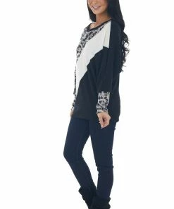 BiBi Tops Black Leopard Colorblock Long Dolman Sleeve Top