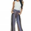 ANGIE Dusty Blue Striped Pants With Elastic Waist Bottoms