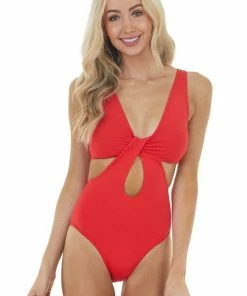 Envya Candy Apple Keyhole One Piece Swimsuit With Cut Out Details
