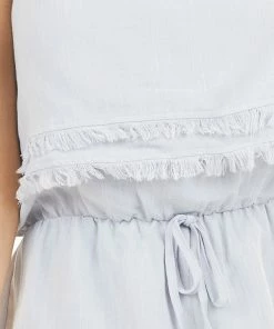 LE LIS Dove Grey Strapless Romper With Frayed Hemline And Tie