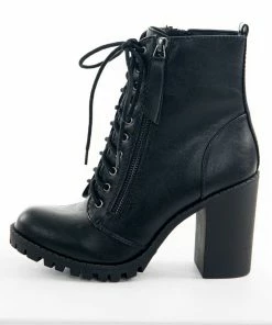 FORTUNE DYNAMIC Shoes Black Faux Leather Heeled Combat Booties 30 FORTUNE DYNAMIC Shoes Black Faux Leather Heeled Combat Booties