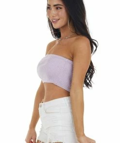 LE LIS Lavender Ribbed Knit Strapless Bandeau