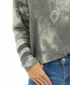 Vanilla Bay Hunter Green Tie Dye Long Sleeve Ribbed Hemline Knit Top Tops