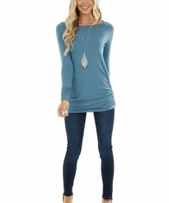 Vanilla Bay Ocean Blue Long Raglan Sleeve Top With Ruching Details Tops 32 Vanilla Bay Ocean Blue Long Raglan Sleeve Top With Ruching Details Tops