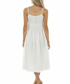 Lush Clothing Off White Sleeveless Midi Dress With Smocked Waistline Dresses
