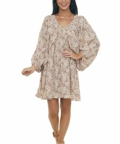 Jodifl Coconut Leopard Print Open Bubble Sleeve Dress