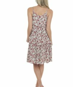 Ces Femme Dresses Ivory And Cherry Floral Print Short Dress