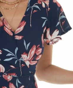 ROKOKO Navy Floral Print Wrap Maxi Dress With Tie Dresses