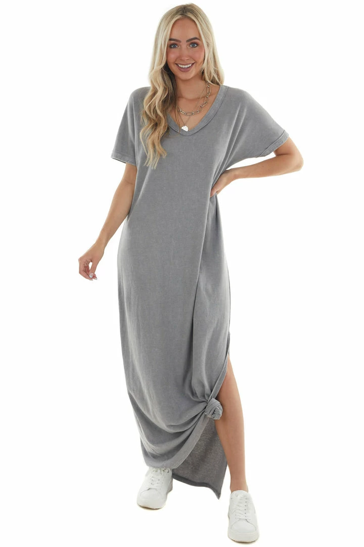 Peach Love Maxi Dresses Steel Short Sleeve V Neck Maxi Tee Shirt Dress 9 Peach Love Maxi Dresses Steel Short Sleeve V Neck Maxi Tee Shirt Dress