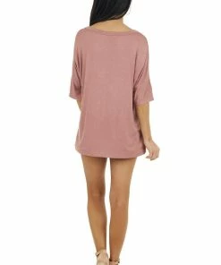 Vanilla Bay Tops Light Marsala Half Sleeve Knit Top With Chest Cut Outs