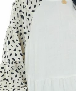 Umgee Tops Off White Animal Print Bubble Sleeve Linen Top