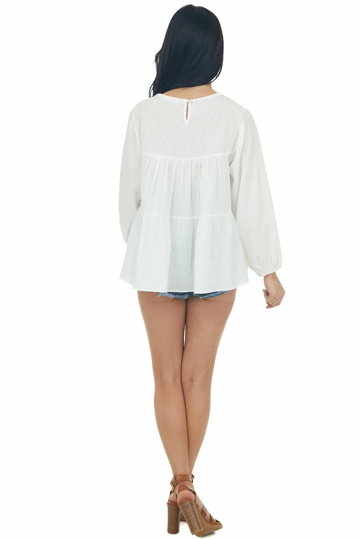 Ces Femme Off White Flowy Long Sleeve Babydoll Blouse Tops 18 Ces Femme Off White Flowy Long Sleeve Babydoll Blouse Tops