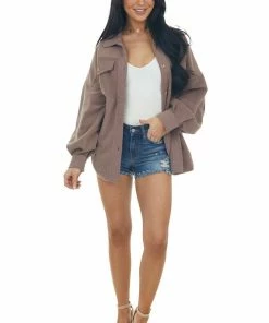 Cezele Tops Coffee Button Up Oversized Shirt Jacket 32 Cezele Tops Coffee Button Up Oversized Shirt Jacket