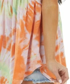 Sweet Lovely Tops Light Tawny Tie Dye Print Sleeveless Babydoll Knit Top