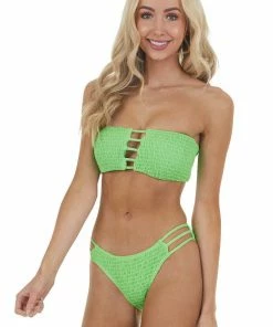 Envya Neon Lime Bandeau Smocked Bikini Set With Ladder Cut Outs 31 Envya Neon Lime Bandeau Smocked Bikini Set With Ladder Cut Outs