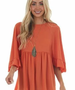 Haptics Pumpkin 3/4 Flare Sleeve Drop Waist Blouse