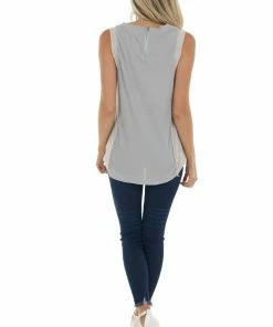 POL Clothing Steel Sleeveless Thermal Knit Top With Side Contrast Detail