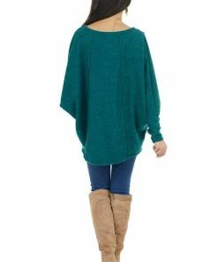First Love Forest Green Long Dolman Sleeve Top With Raw Edge Detail Tops