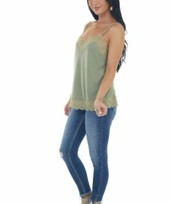 IWT Brands Sage Knit Camisole Top With Lace Trim Tops