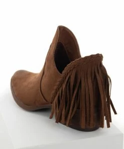Brand Headquarters Shoes Deep Sepia Plunging Ankle Booties With Fringe