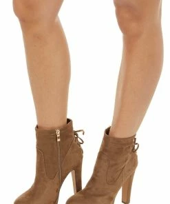CJ Shoes Light Walnut High Heel Zip Up Booties With Tie Detail 30 CJ Shoes Light Walnut High Heel Zip Up Booties With Tie Detail