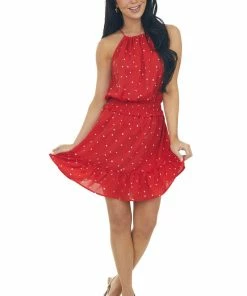 Lime Lush Lipstick Heart Print Halter Neck Short Dress 11 Lime Lush Lipstick Heart Print Halter Neck Short Dress