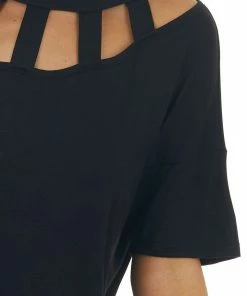 BiBi Tops Black Short Sleeve Knit Top With Caged Neckline 33 BiBi Tops Black Short Sleeve Knit Top With Caged Neckline