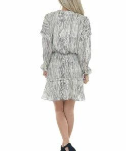 Sweet Lemon Dresses Charcoal Snakeskin Print Short Blouson Dress