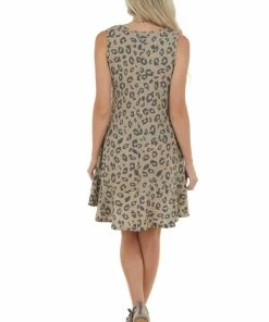 HEIMISH Dresses Leopard Print Sleeveless Mini Dress With Pockets
