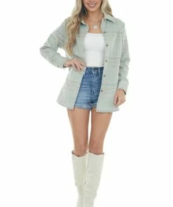 Blue B Pastel Sage Plaid Button Up Shirt Jacket 27 Blue B Pastel Sage Plaid Button Up Shirt Jacket