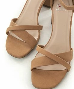 FORTUNE DYNAMIC Cognac Ankle Strap Criss Cross Block Heels