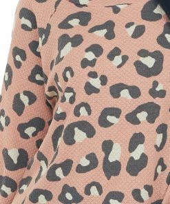 BiBi Tops Salmon Leopard Long Sleeve Boat Neck Knit Top