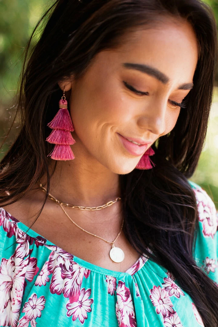 Urbanista Accessories Boysenberry Three Tier Tassel Dangle Hook Earrings 8 Urbanista Accessories Boysenberry Three Tier Tassel Dangle Hook Earrings