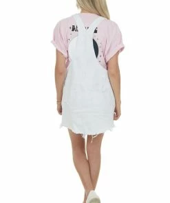 Davi & Dani Off White Overall Denim Dress With Pockets