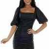 Flying Tomato Black Pleather Mini Dress With Ruching Details