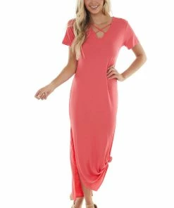 HEIMISH Dresses Watermelon Criss Cross V Neck Knit Maxi Dress