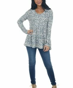 143 Story Sea Blue Floral Tiered Super Soft Knit Top