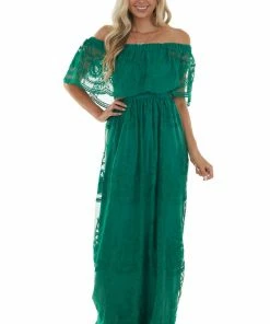 Dress Day Forest Off Shoulder Floral Lace Overlay Maxi Dress