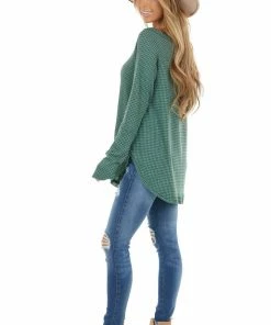 BucketList Tops Forest Green Waffle Knit Long Sleeve Top With Thumb Holes 30 BucketList Tops Forest Green Waffle Knit Long Sleeve Top With Thumb Holes