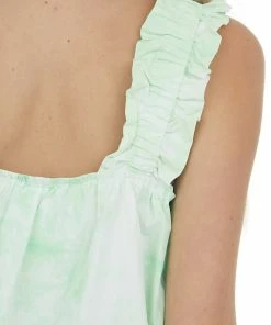 Umgee Lime Green Acid Wash Tank With Ruffled Straps