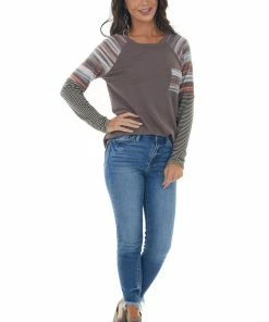 Staccato Chocolate Long Multiprint Sleeve Knit Top Tops