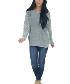 BiBi Tops Slate Grey Mineral Wash Raglan Sleeve Sweater