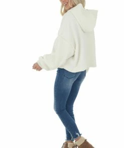 HYFVE Tops Ivory Long Sleeve Hooded Sherpa Jacket