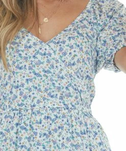 Sweet Lemon Sapphire Floral Print Surplice Tiered Dress Dresses