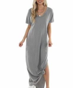 Peach Love Maxi Dresses Steel Short Sleeve V Neck Maxi Tee Shirt Dress 13 Peach Love Maxi Dresses Steel Short Sleeve V Neck Maxi Tee Shirt Dress
