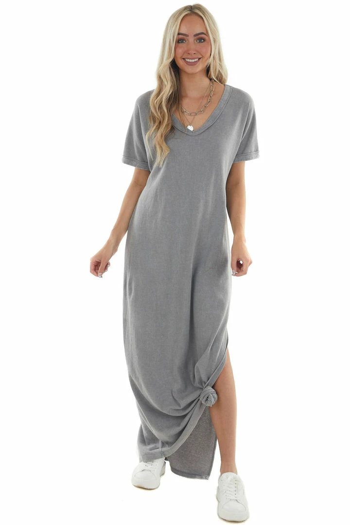 Peach Love Maxi Dresses Steel Short Sleeve V Neck Maxi Tee Shirt Dress 7 Peach Love Maxi Dresses Steel Short Sleeve V Neck Maxi Tee Shirt Dress