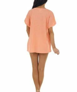 BiBi Deep Peach Knit Top With Twisted Neck And Cuff Tops 13 BiBi Deep Peach Knit Top With Twisted Neck And Cuff Tops