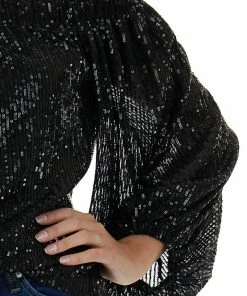 Vine & Love Black Sequined Off The Shoulder Blouse Tops