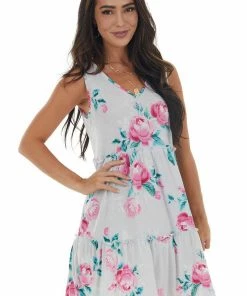 HEIMISH Pearl Floral Print Drop Waist Tiered Dress Dresses